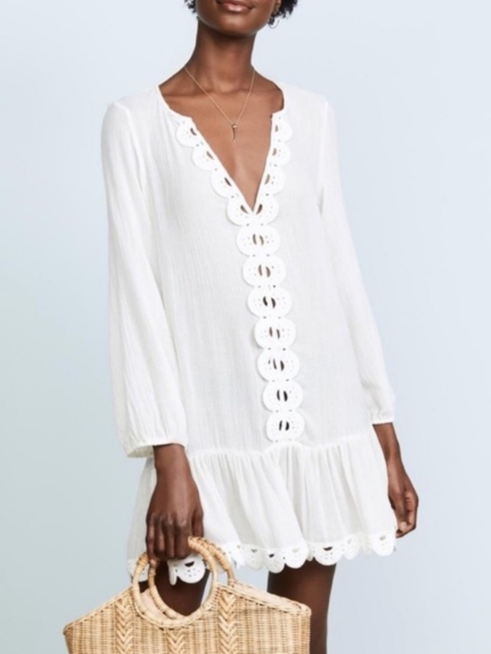 Eberjey Summer Of Love Elba Swim Cover Up Tunic Dress White Sheer Beach Size S/P